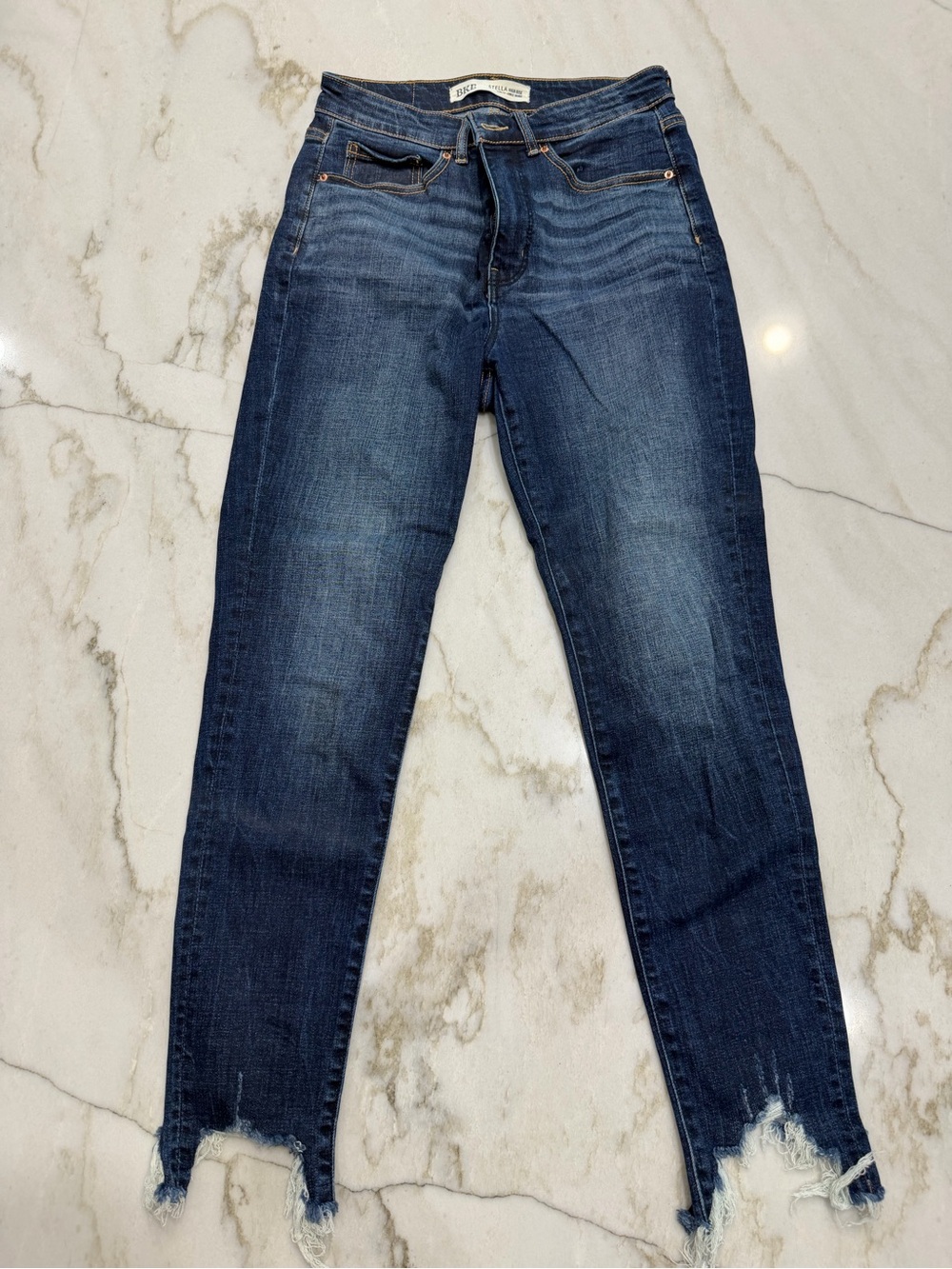 BKE Women's Dark Blue Distressed Skinny Jeans